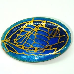 SOLD              Vintage Enamel on Copper Brooch signed By Artist